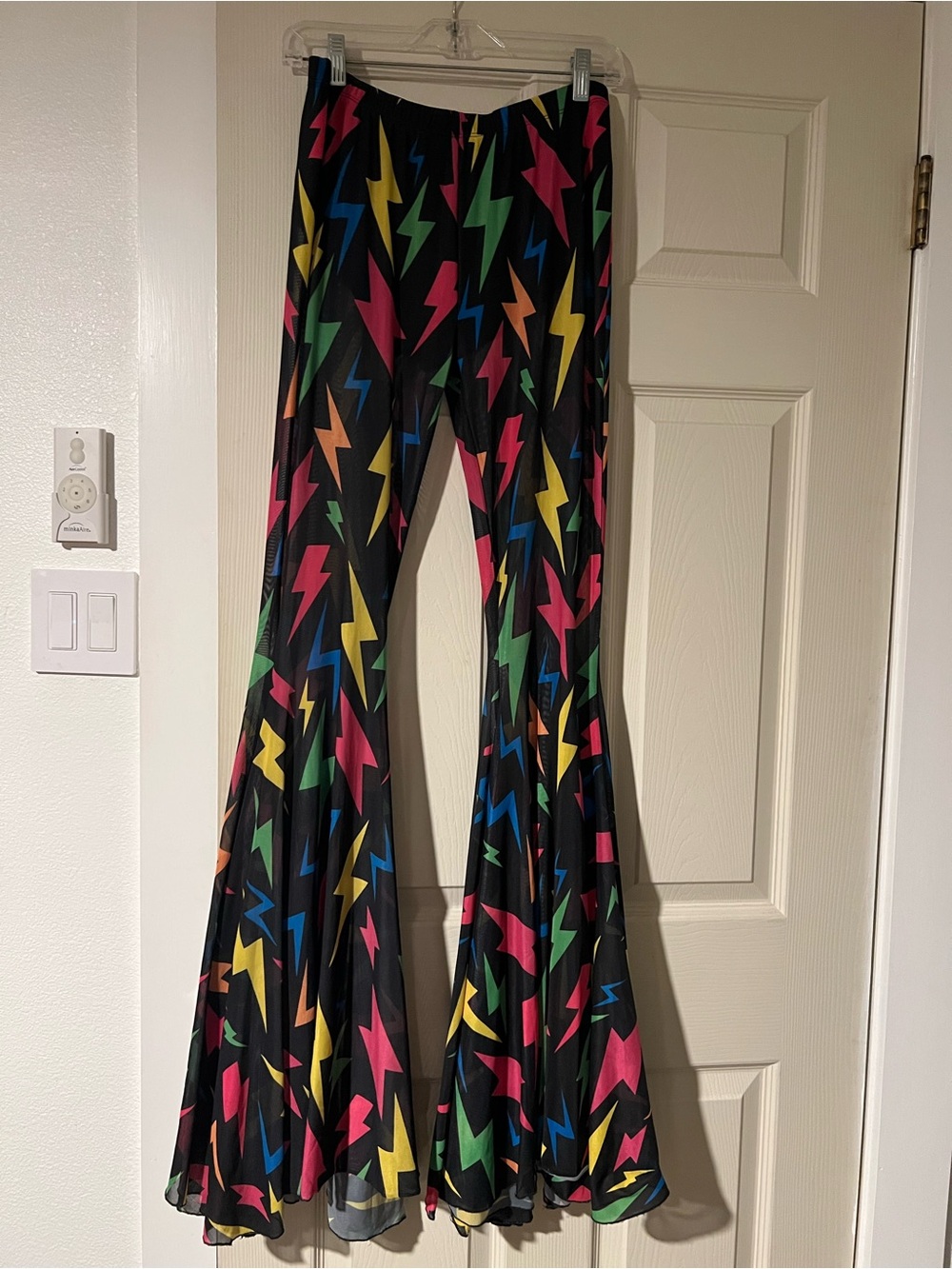 Black Flared Lightning Bolt Print Pants